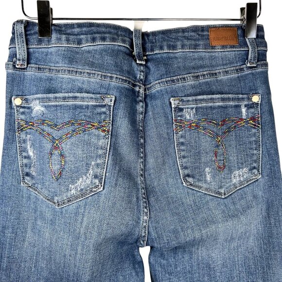 Judy Blue Straight Fit Size 9/29 Jean Distressed Blue Denim Rainbow - Picture 3 of 5